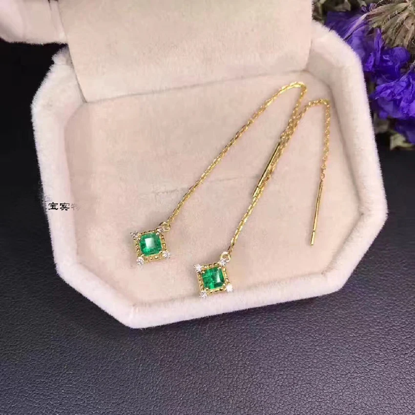 Серьги женские из серебра с натуральным изумрудом|Серьги-подвески| |