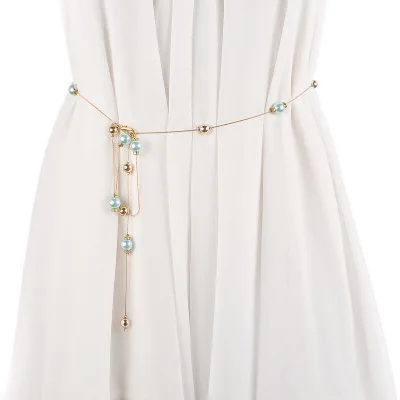 2019 Fashion thin belt Imitation pearl Metal waist chain belts for women match dress ceinture femme stretchy ladies | Аксессуары для