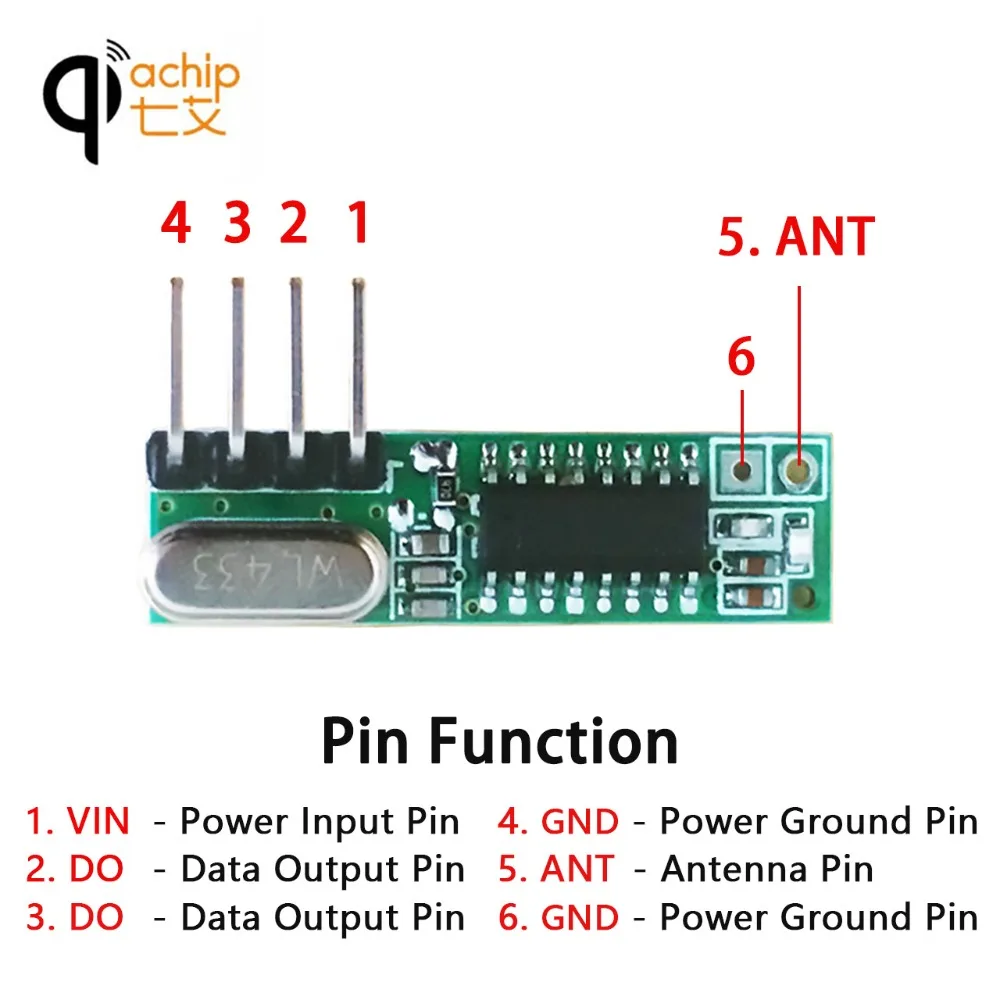 QIACHIP RF 433 мгц приемник реле Супергетеродинный ASK/OOK модуль DC 1CH для MCU Arduino Uno 92 МГц