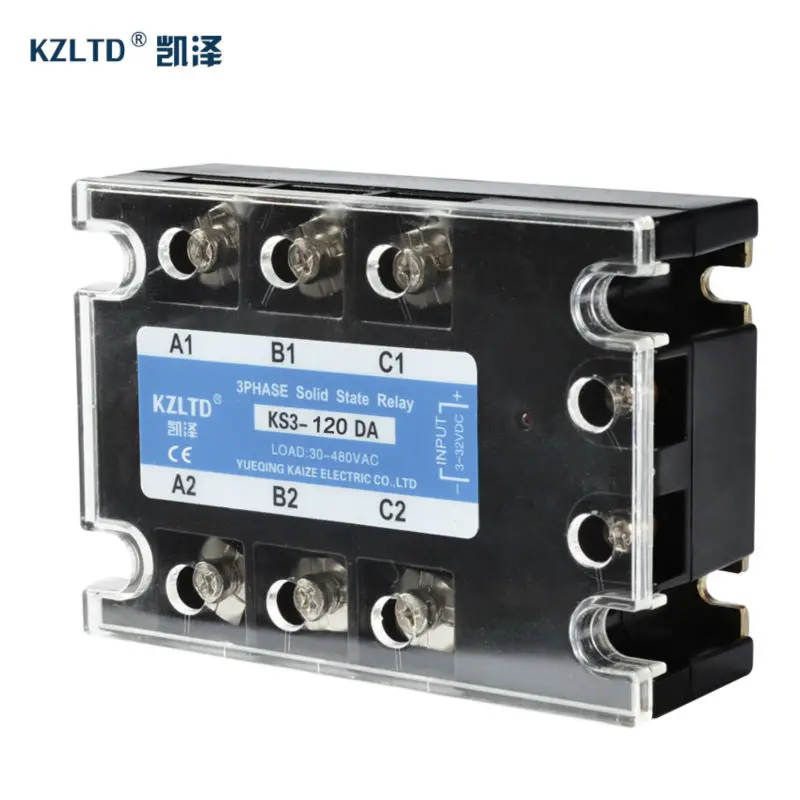 3-фазное твердотельное реле KZLTD SSR 120A постоянного и переменного тока 3-32 В на 30-480