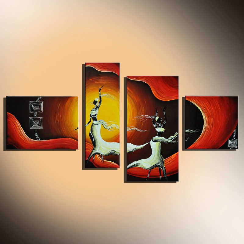 Африканская танцевальная группа 4 панели холст искусство абстрактная