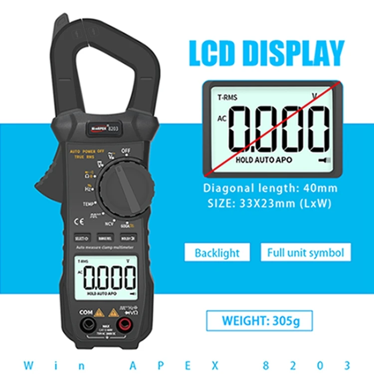 WinAPEX 600A цифровой токоизмерительный прибор с ЖК-дисплеем AutoRange AC/DC Ток Напряжение сопротивление емкость квадратный темп True RMS тест фонарик