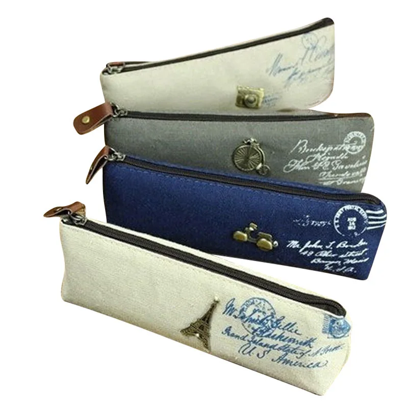 Student Pencil Bag Metal Accessories Canvas Stationery Pen Linen | Канцтовары для офиса и дома