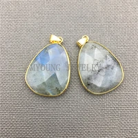 faceted water drop shape blue flash labradorite stone necklace pendants for jewelry making my0294