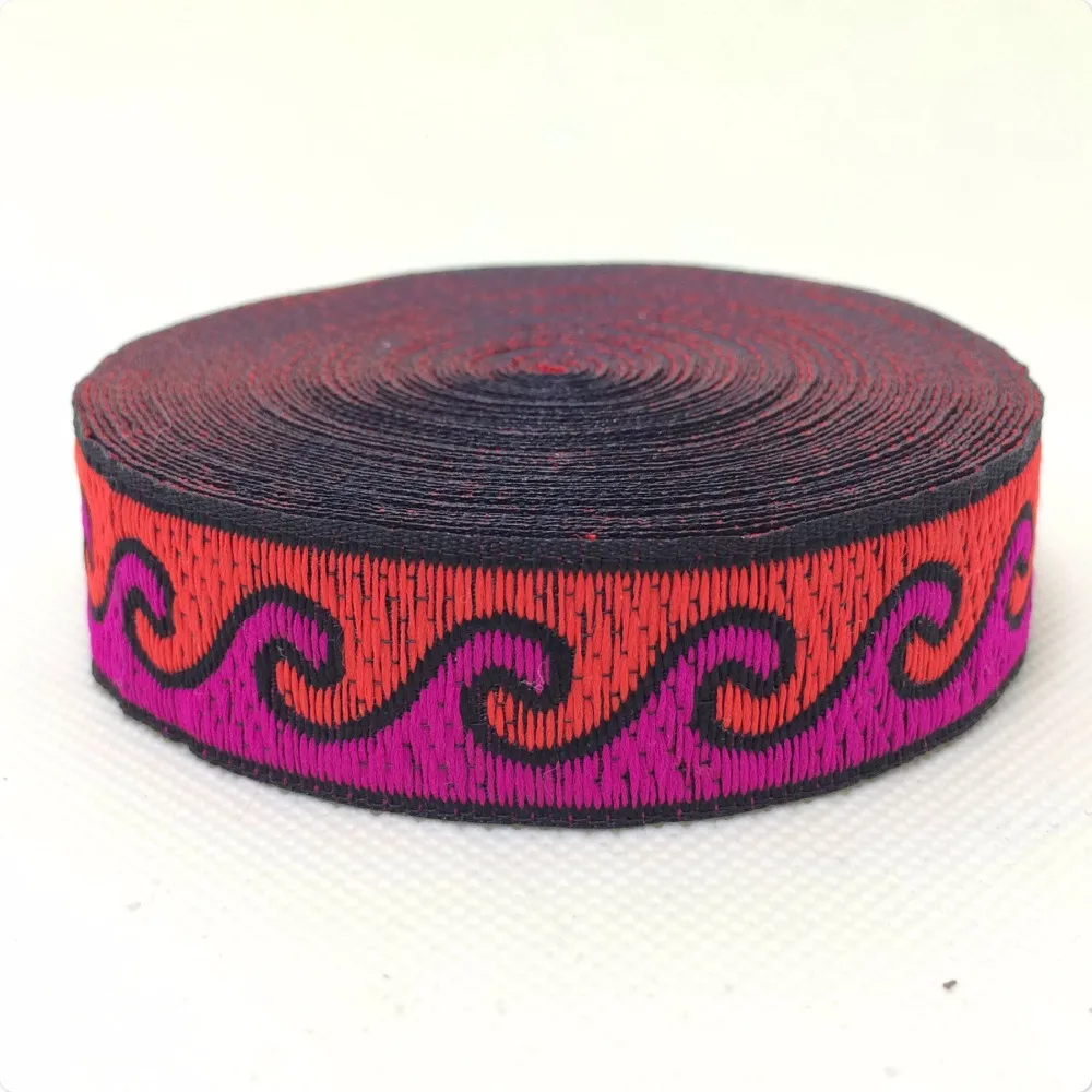 Wave Lace Woven Jacquard Ribbon Hair Bow Diy Handmade Fluorescent Color Orange/fuschia