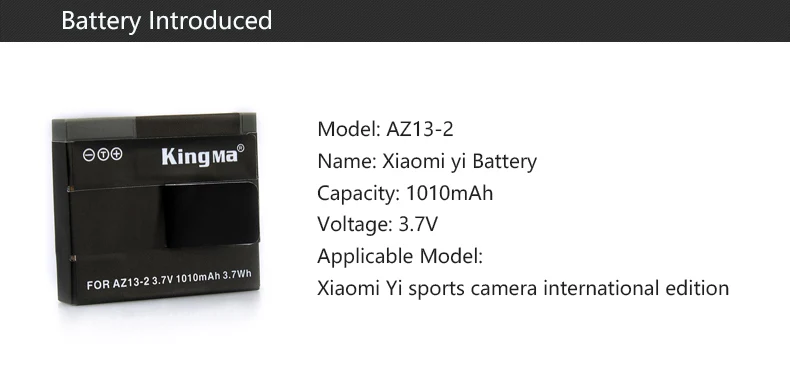 Kingma для подзаряжаемого аккумулятора Xiaomi YI с двумя USB зарядными AZ13-2 для экшн-камеры yi Xiaomi Yi, международная версия