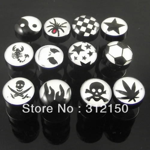 

SaYao 120pcs Glitter Glow In The Dark UV LOGO Fake Ear Plug,Body Jewelry Fake Flesh Tunnel With LOGO Barbell Earring
