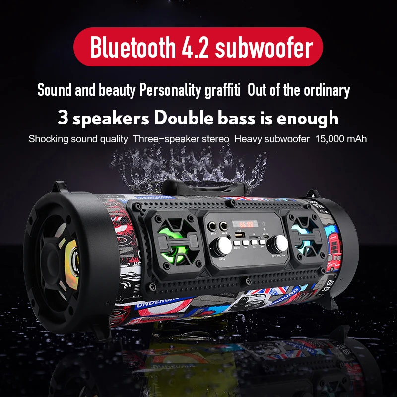 15 Вт Портативный уличный Bluetooth 4 2 динамик fm-радио USB автомобильный сабвуфер HD