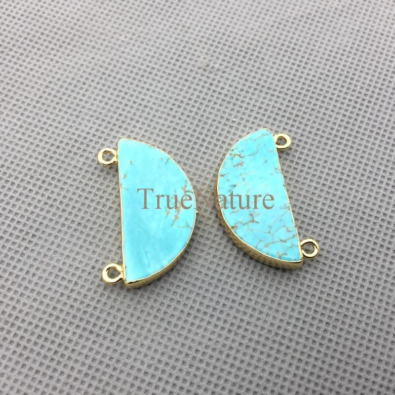 

Trendy Jewelry Findings Turquoises Howlite Stone Pendant Gold Color Crescent Charms Double Bails Jewelry In 32*15 mm PM4330