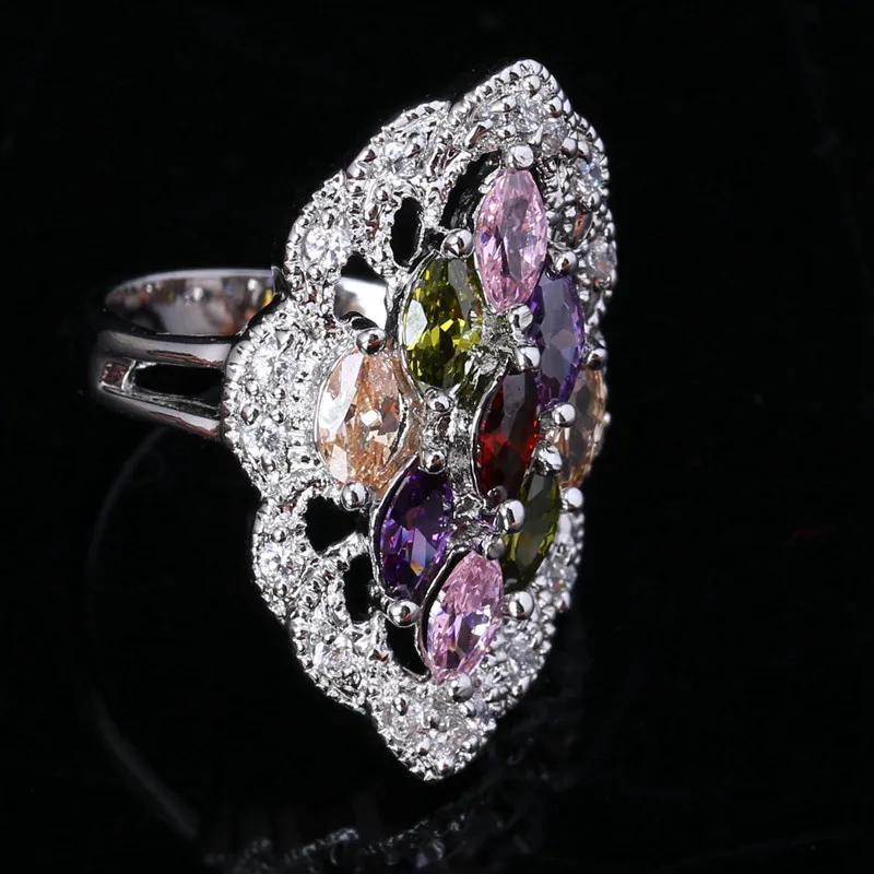 Кластера Многоцветный Morganite 925 серебро trandy Для женщин jewelry Кольца Размеры 6 7 8 9