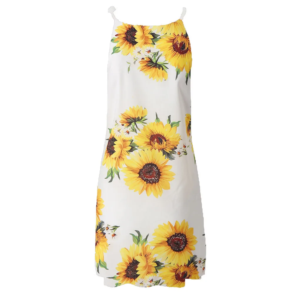 Модное короткое платье с бретелькой на шее цветком от солнца женское сексуальное