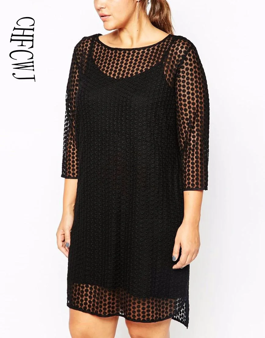 Новинка 2017 года женские плюс Размеры прямое платье в горошек три четверти и до