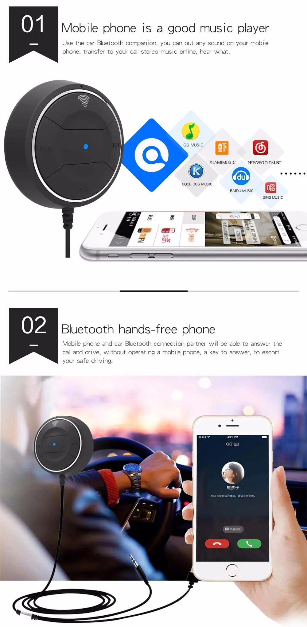 Беспроводной автомобильный bluetooth-приемник CDEN с двумя USB зарядными устройствами, автомобильный комплект NFC AUX, аудио разговор, музыка, адаптер для звонков