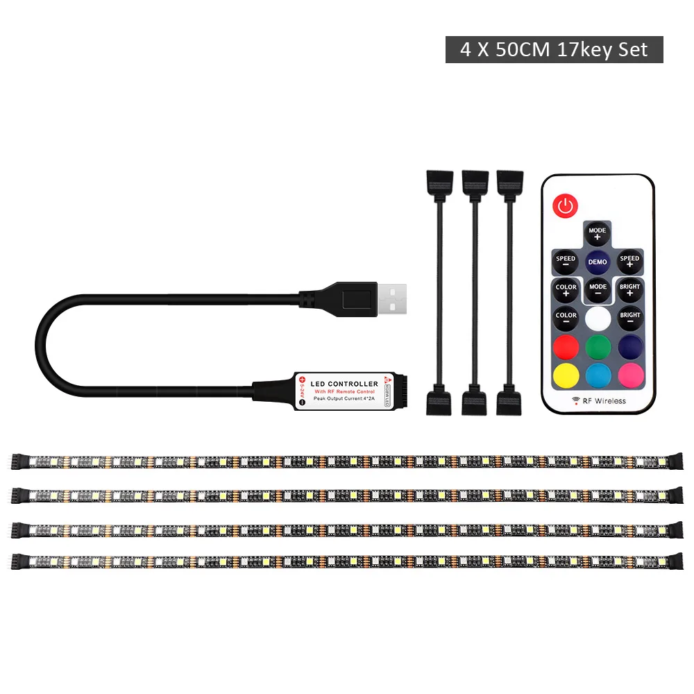4 X 50CM SET DC 5 В Светодиодная лента RGBW 5050 Гибкая USB Светодиодная лента светодиодный светильник Диодная лента RGB+ белый/теплый белый для ПК экран ТВ фоновый светильник - Испускаемый цвет: 4 X 50CM SET