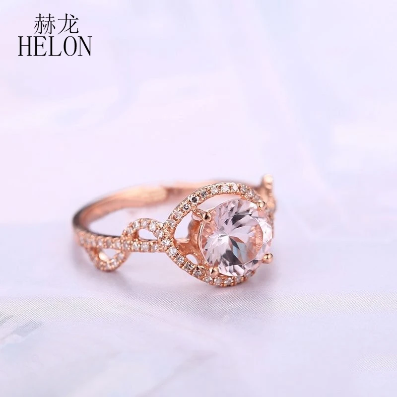 HELON твердое 10 к розовое золото безупречное 1.2ct подлинный натуральный морганит алмаз обручальное кольцо драгоценный камень для женщин Трендовое ювелирное изделие