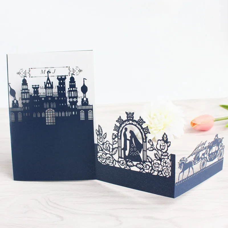 Всплывающие свадебные пригласительные карты royal weeding обручальное приглашение лазерной резки синий розовый белый