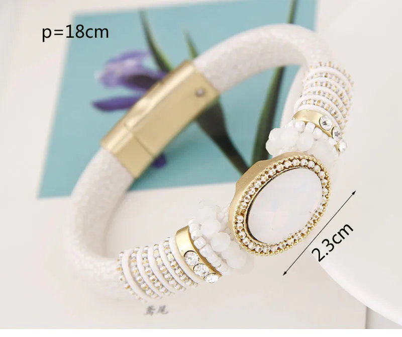 Женский кожаный браслет Kymyad с магнитными бусинами и кристаллами | Украшения