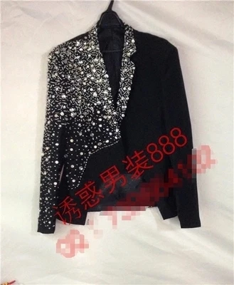 luxury customs making rhinestone beading sewing black beading magician/stage jacket club/show/red carpet/tuxedo jacket