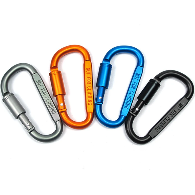 

8cm Aluminum Carabiner With Lock D-Ring Key Chain Clip Camping Keyring Snap Hook Outdoor Travel Kit FW211