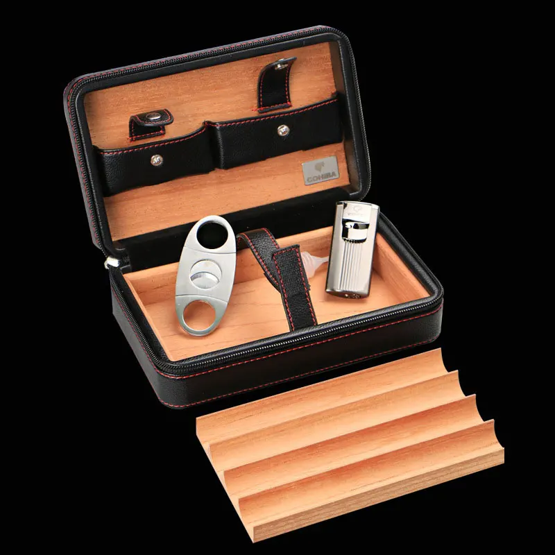 COHIBA Портативный кожаный шкаф для хранения ящиков и сигар класса люкс с 1 ножом