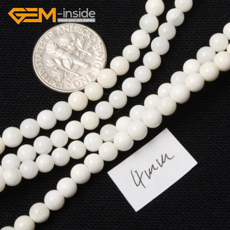

4mm-16mm Round Natural White Shell Gem stone Beads For Jewelry Making Strand 15" Necklace DIY Gem-inside