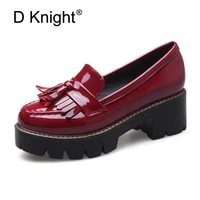 loafers handmade patent leather ladies oxfords shoes full season casual women pumps tassel black oxford shoes for women size 43