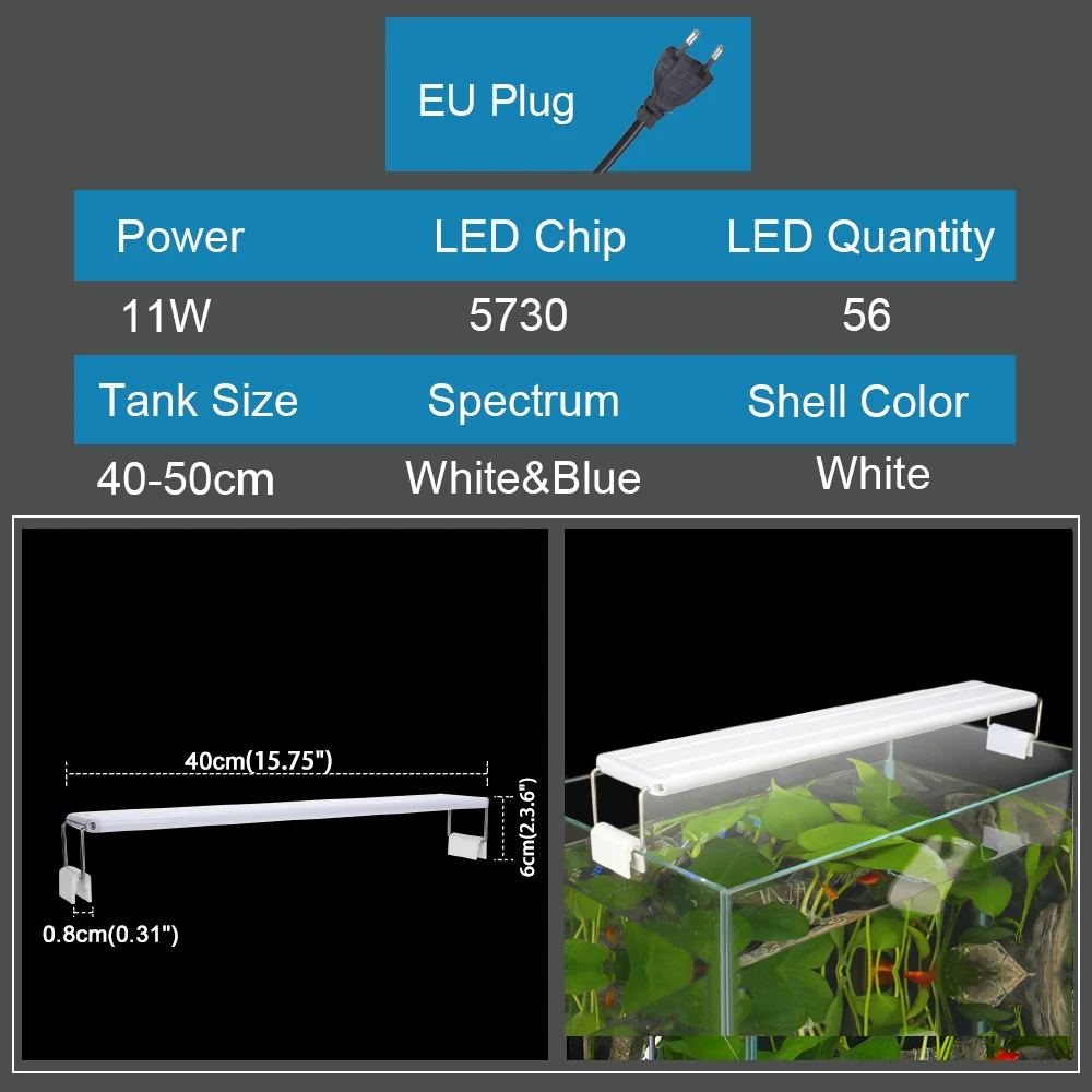 11W-EU-220 Senzeal Aquarium Light Super bright Aquarium Led Lighting M3/X3/X5/X7/X9 Clip-on Slim Fish LED Lamp 220V/110V Fish Tank LED Lamp - Цвет: 11W-EU-220
