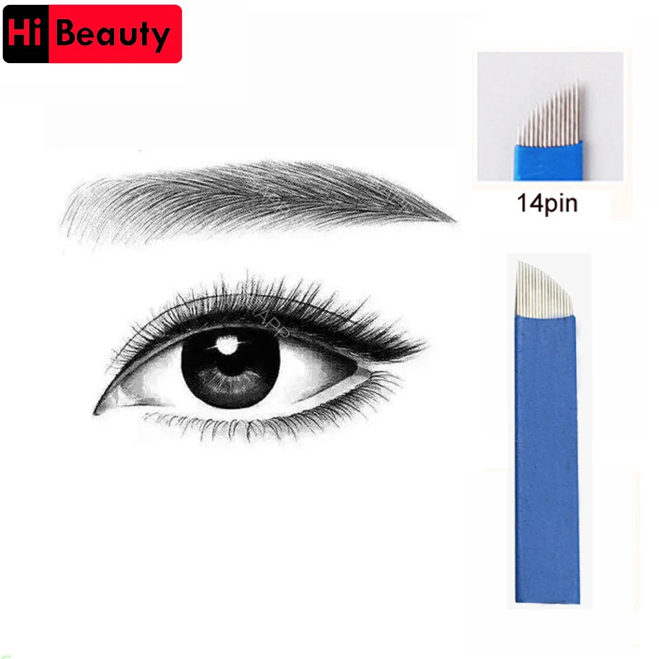 

5pcs/lot Sterilized Blue 14 Pin 0.2mm Permanent Makeup Blade Manual Embroidery Eyebrow 3D Microblading Tattoo Needles