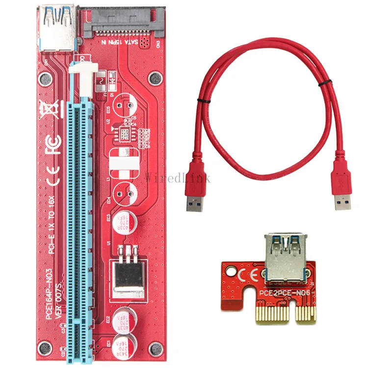 PCI E 1X к 16X видеокарта расширение данных SATA кабель для VER007S BTC Miner DIY красный| |