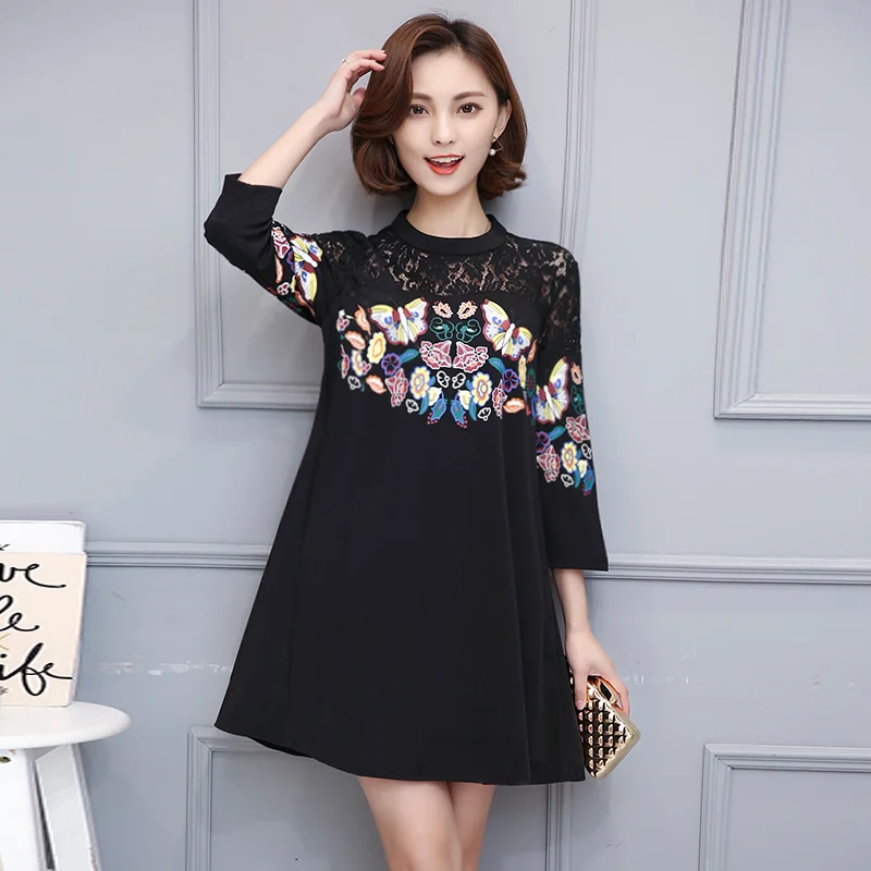 Платье с принтом бабочки большого размера весеннее Новое поступление 2019 модное