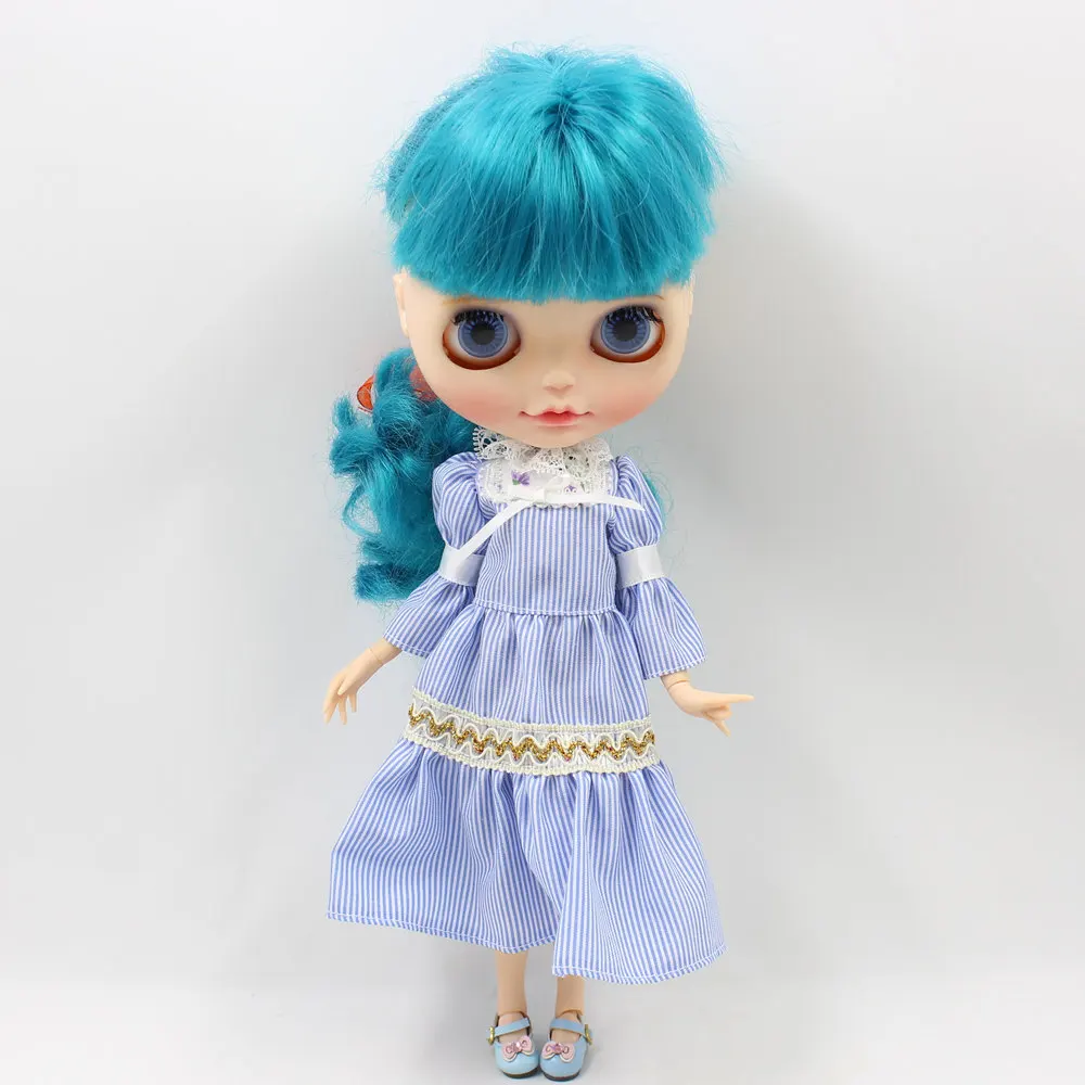 Наряд для куклы ICY Blyth, пышное платье с рукавами, узор в синюю полоску, элегантный костюм для 1/6, pullip jerryberry licca icy dbs doll