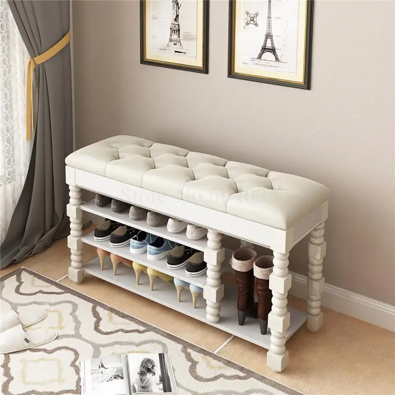 Solid wood simple modern shoe bench shoe cabinet home door storage stool shoes stool storage can sit rack shoe - Цвет: 80cm