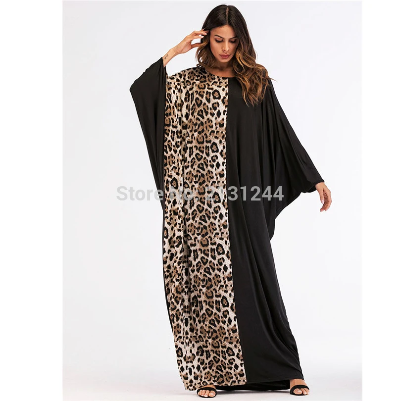 Повседневное леопардовое мусульманское платье макси abaya хлопок Eid свободные