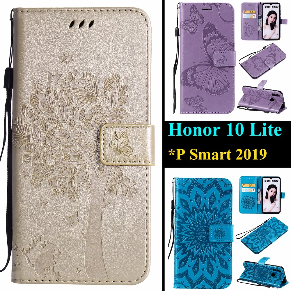 Кожаный чехол для телефона Huawei Honor 10 Lite 6 21 дюйма P Smart 2019 3D дерево кошка Подсолнух