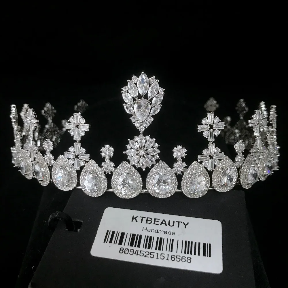 Rhinestone Custom Made Zircon Tiara Cover Earring Big Crown Hairband Royal Bridal Wedding Dressing Crown Accessory Women Jewelry