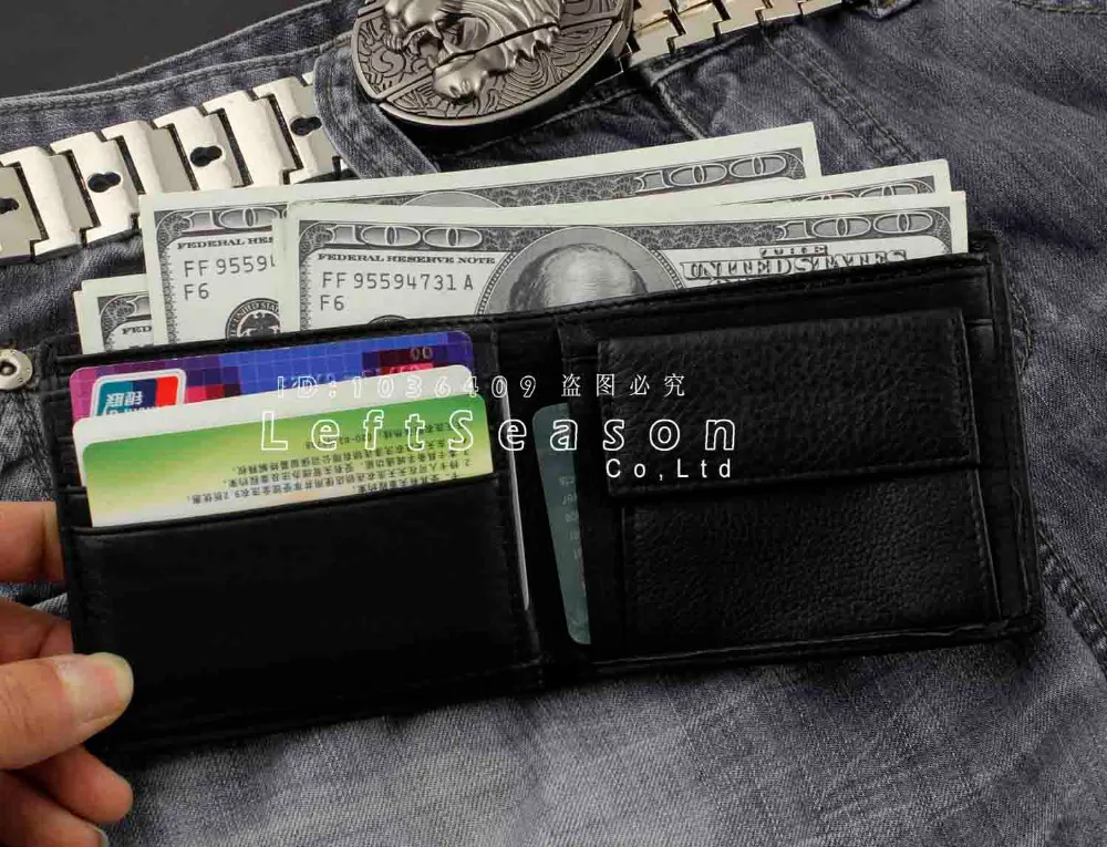 Череп крест мужской кожаный двойной ID бумажник для карточек и денег W/джинсы цепь