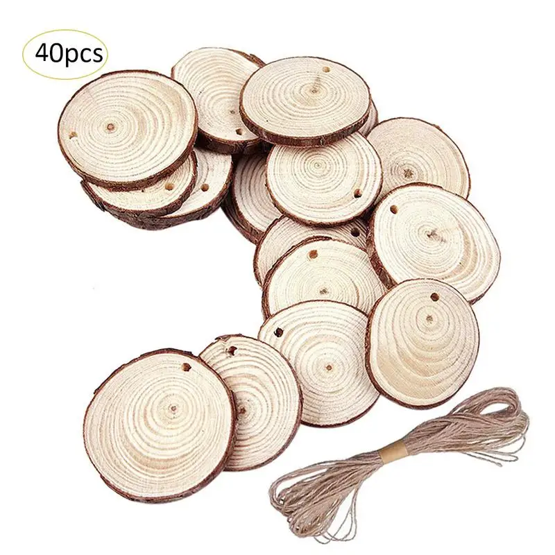 40 pcs 5 to 6cm 40/50 шт деревянные DIY деревянные диски ломтики круги картина украшения сосна ломтики 5-6 см/6-7 см рождественские украшения для свадебной вечеринки - Цвет: 40 pcs 5 to 6cm