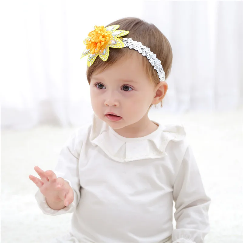 2018 New Hot Newborn Sun Yellow Flower Headband Kid's Cute Hair Accessories Baby Band Bling Floral Girl&quots Elastic band Headwear |