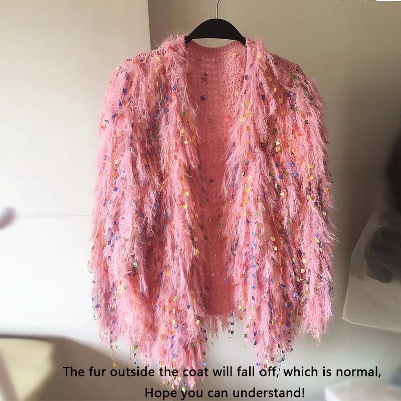 Модный женский свитер кардиган с блестками и кисточками свободный длинным