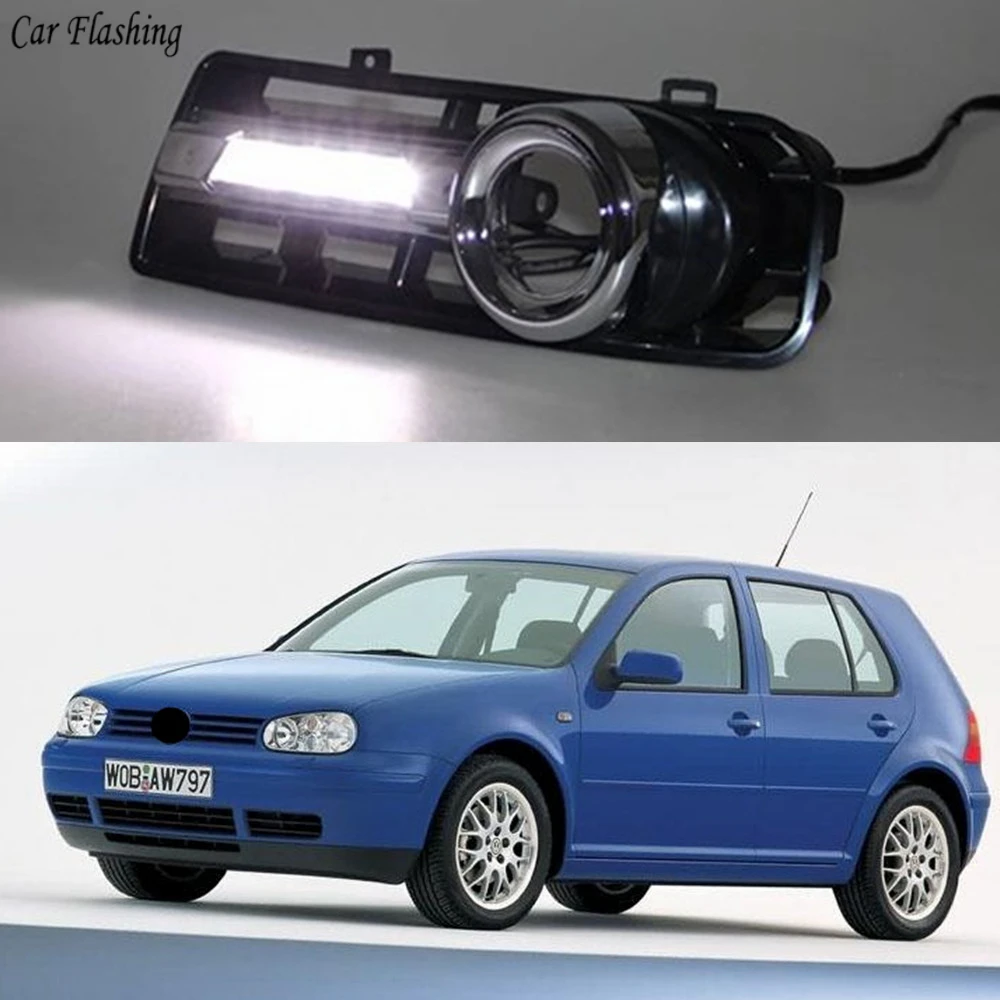 Car flashing 1Pair DRL Daytime Running light For Volkswagen VW Golf 4 MK4 1998 1999 2000 2001 2002 2003 2004 2005 Fog Lamp cover |