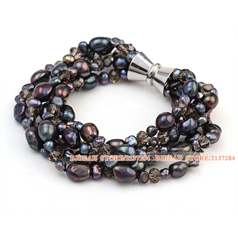 Модный и простой браслет из множества нитей с черными пресноводными дымчатыми