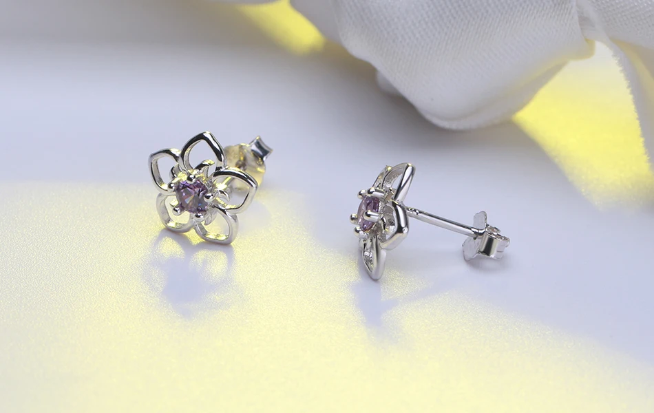 ORSA JEWELS Настоящее серебро 925 пробы ювелирные наборы выдолбленные цветок дизайн с фиолетовым AAA CZ партии ожерелье серьги SS23-P