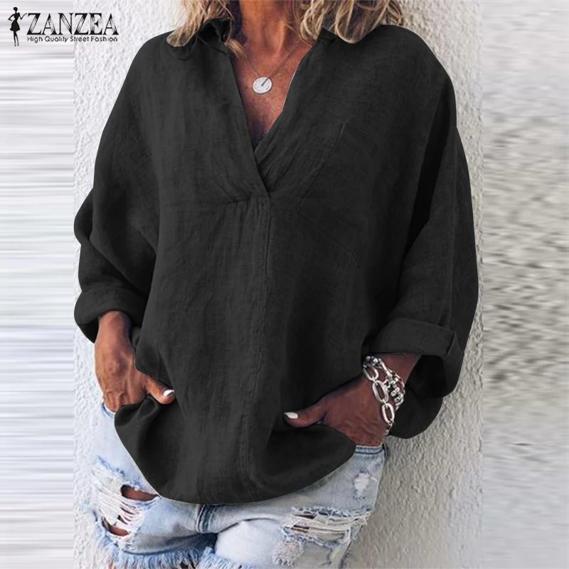 Blusas Топ 2020 ZANZEA Летняя туника для вечеринки топы Повседневная Однотонная футболка