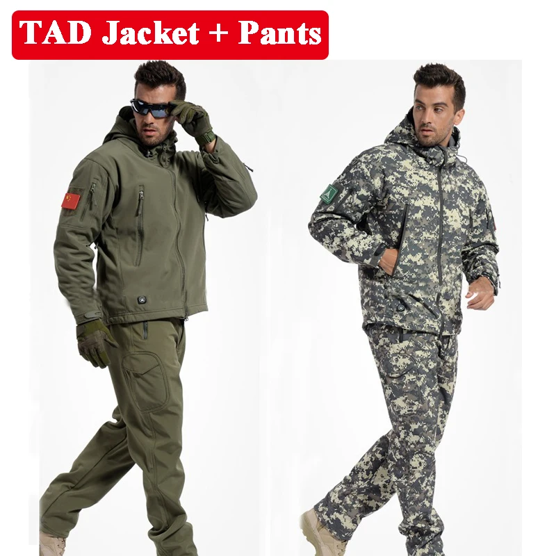 Куртка и брюки Softshell мужские спортивные комплекты водонепроницаемые охотничья