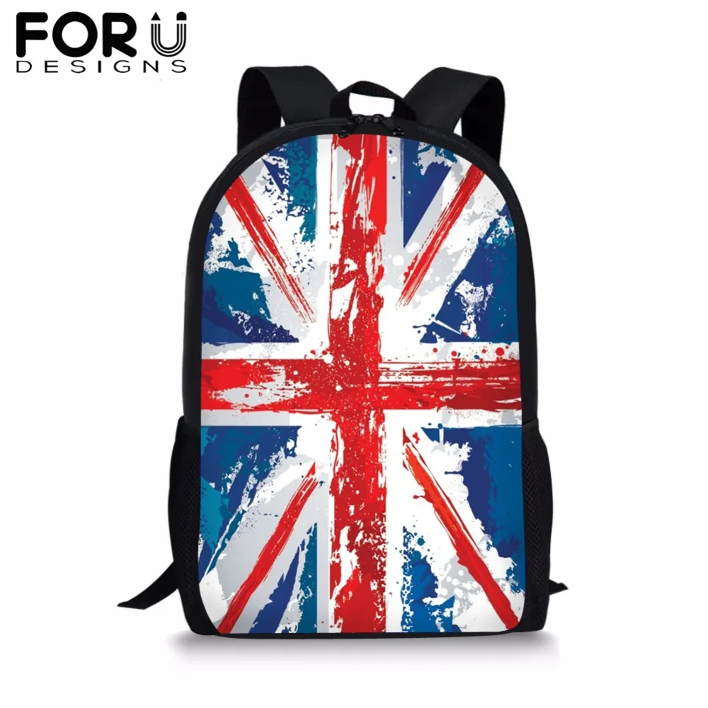 FORUDESIGNS/рюкзак с британским флагом на заказ для мальчиков и девочек, школьная сумка с британским принтом, Детский рюкзак с диагональю 16 дюймов
