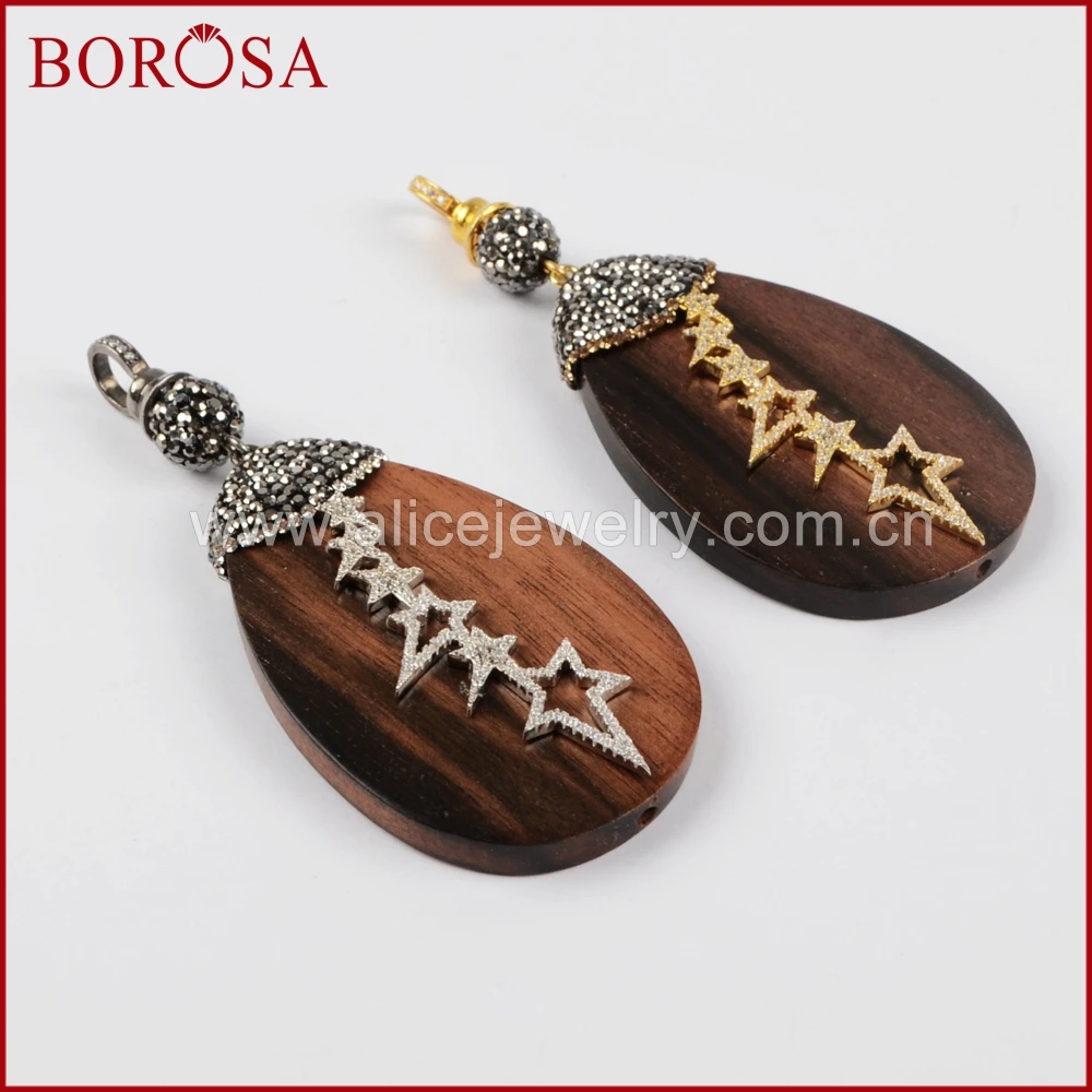 BOROSA Tear Drop Sander деревянный кулон из бисера чистое серебро Цвет Сандерс с 6 звездами