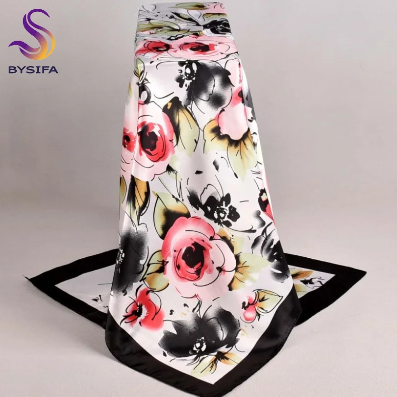 black roses Lenco женский розовый Шелковый шарф с принтом, 90*90 см многоцветный сатин шарф шаль для дам, модный платок весенние шелковые шарфы - Цвет: black roses