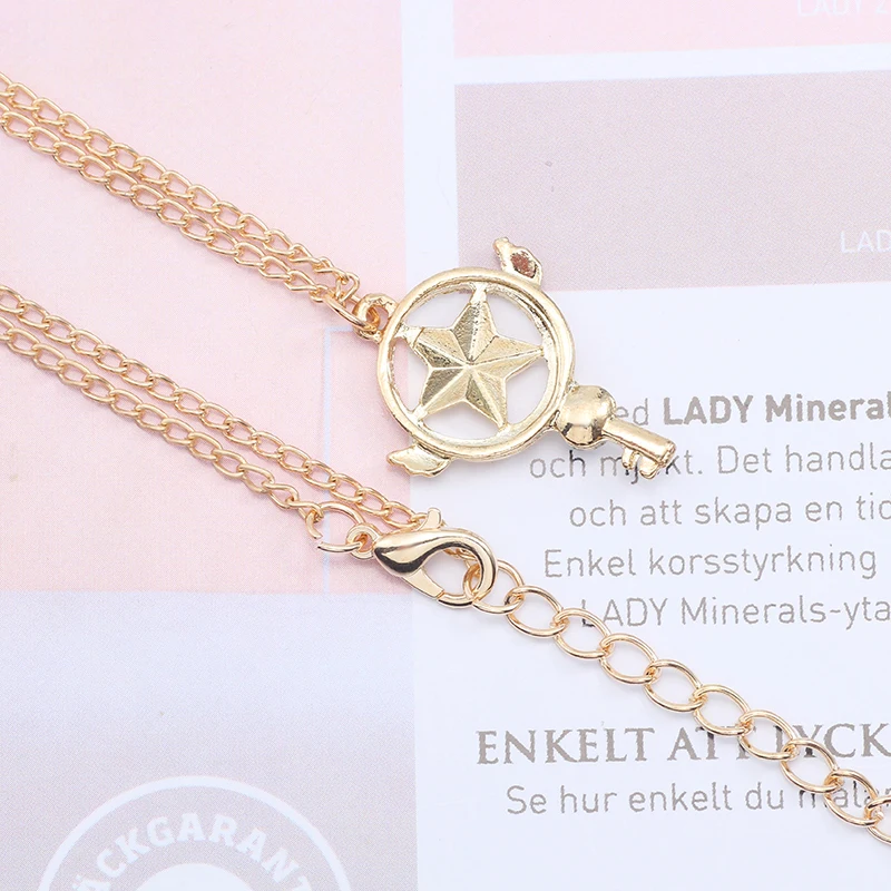 Anime Cardcaptor Sakura Necklace Women Cartoon Gold Metal Rhinestone Card Captor Sakura Kinomoto Star Necklaces Pendants Colar