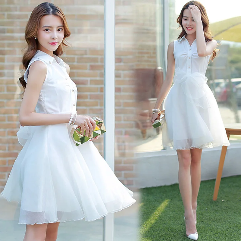 Бальное платье без рукавов женское летнее 2017 модное из органзы с воротником и