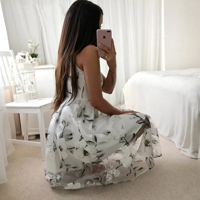 Женское платье-трапеция из полиэстера без рукавов с принтом в европейском и